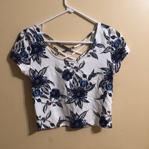 White and blue floral crop top